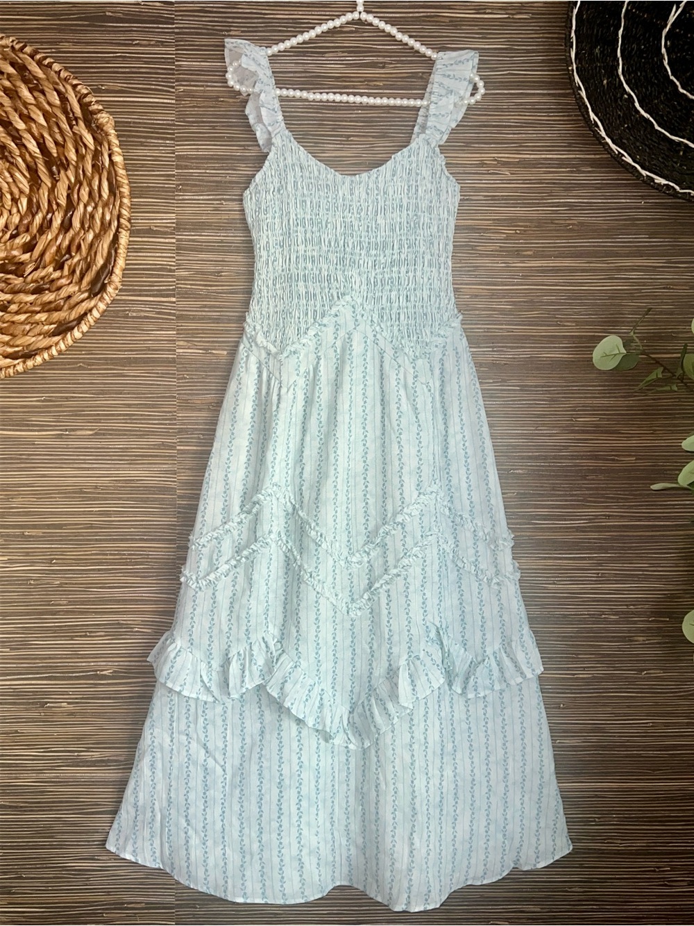 NWT Moon River Smocked Ruffle Strap Midi Dress Small - Picture 6 of 16